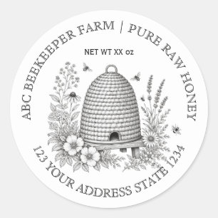 Vintage skep floral Honeybee Honey Jar Label
