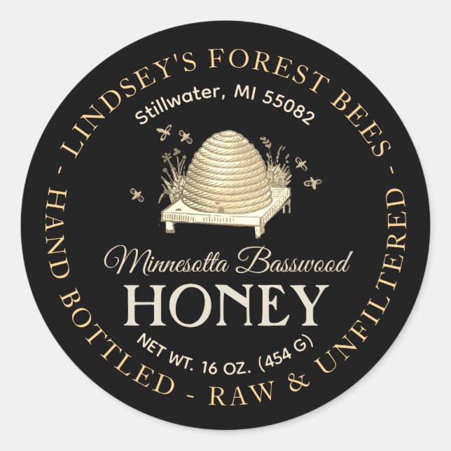 Vintage Skep Honey Label Hand Bottled Raw Basswood (Front)