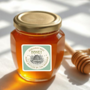 Vintage Skep Honey Label on Pale Green