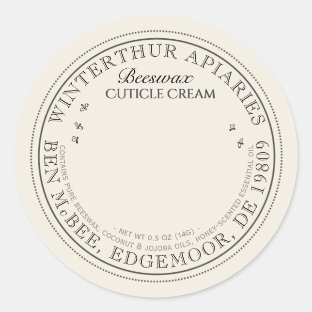  Vintage Skep Ivory Beeswax Cuticle Cream Label  (Front)