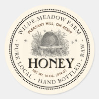 Vintage Skep Local Honey Jar Label Ivory