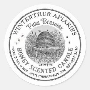 Vintage Skep Pure Beeswax Candle Label White