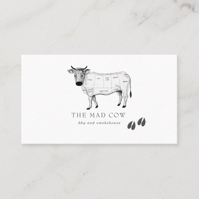 Vintage Sketch Butcher Cow Business Card (Front)