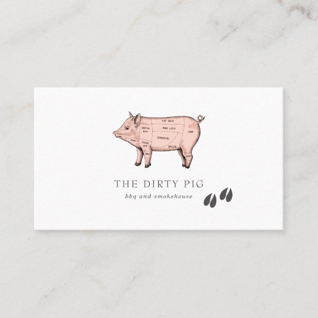 Vintage Sketch Butcher Pig Business Card (Front)