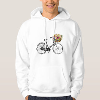 Vintage Sketch Drawing Bike Bicycle Flower Basket Hoodie