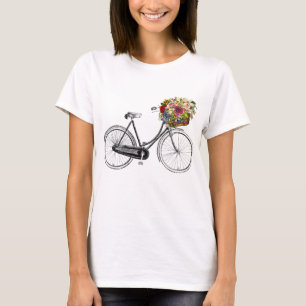 Vintage Sketch Drawing Bike Bicycle Flower Basket T-Shirt