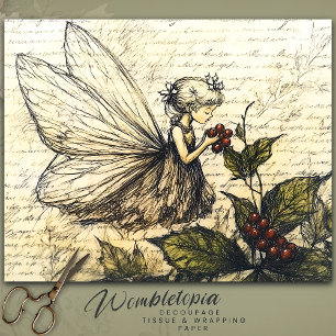 Vintage Sketch Fairy with Holly and Berries Tissue Paper
