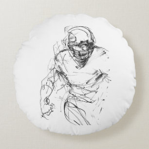 Vintage Sketch of American Football Player in Moti Round Cushion