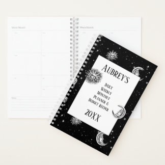 Vintage Sketch of Mystic Moon and Sun Planner
