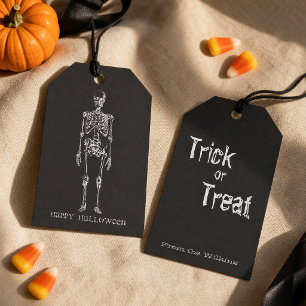 Vintage Sketch Skeleton Happy Halloween Gift Tags
