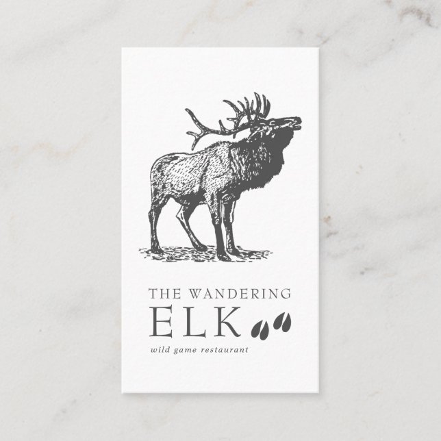 Vintage Sketch Wild Elk Business Card (Front)
