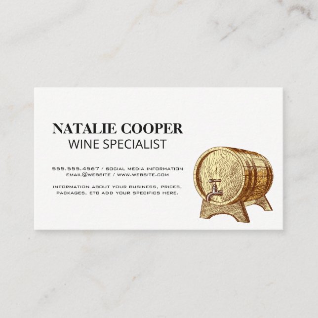 Vintage Sketch Wine Barrel Business Card (Front)