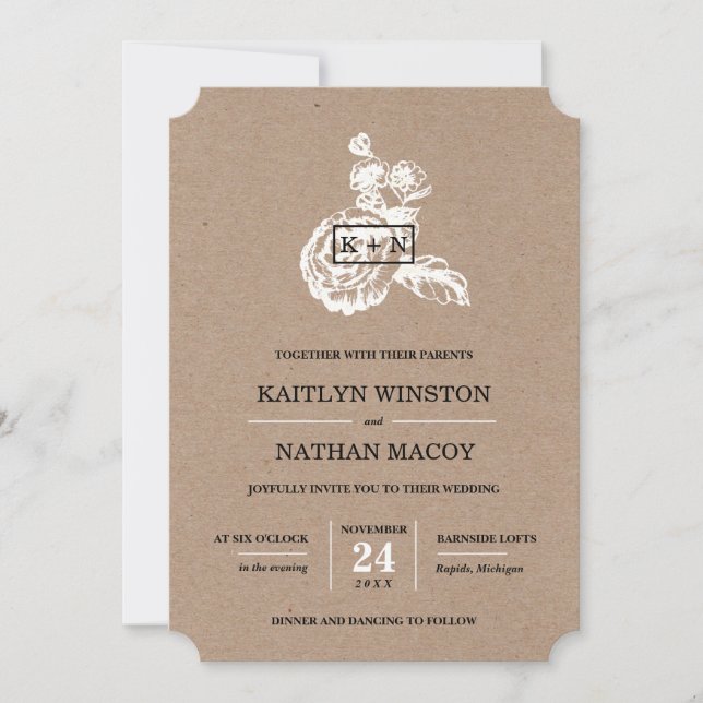 Vintage Sketched Botanical Invitation (Front)