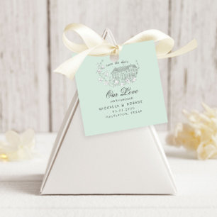 Vintage Sketched Floral Pastel Save The Date Favour Tags