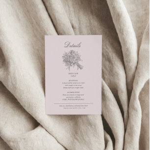 Vintage Sketched Florals Wedding Details Enclosure Card