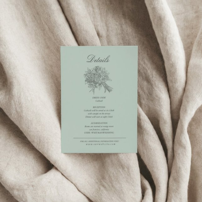 Vintage Sketched Florals Wedding Details Enclosure Card (Creator Uploaded)