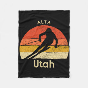 Vintage Ski Alta Utah Mountain Fleece Blanket