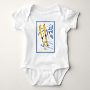 Vintage Ski Art Baby Bodysuit