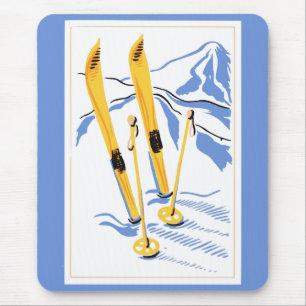 Vintage Ski Art Mouse Mat