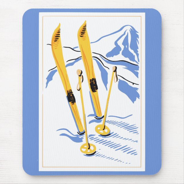 Vintage Ski Art Mouse Mat (Front)