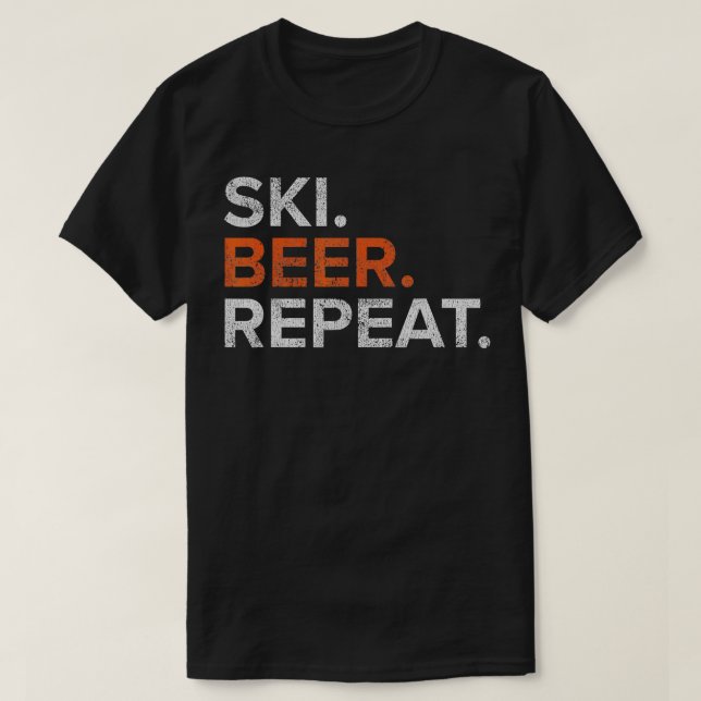 Vintage Ski Beer Repeat Funny Distressed  T-Shirt (Design Front)