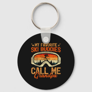 Vintage ski buddies call grandpa skiing father's key ring