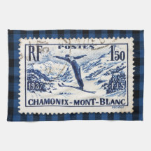 Vintage Ski Chamonix-Mont Blanc Postage Stamp