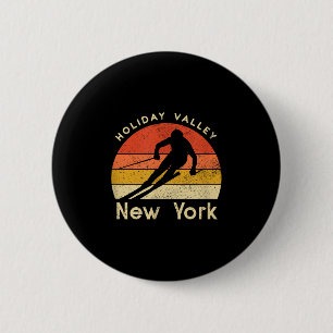 Vintage Ski Holiday Valley New York Mountain 6 Cm Round Badge