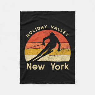 Vintage Ski Holiday Valley New York Mountain  Fleece Blanket