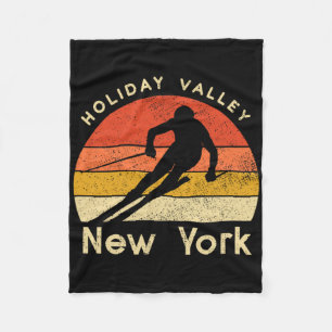 Vintage Ski Holiday Valley New York Mountain  Fleece Blanket