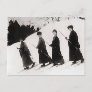 Vintage ski  image, Four Japanese ladies Postcard