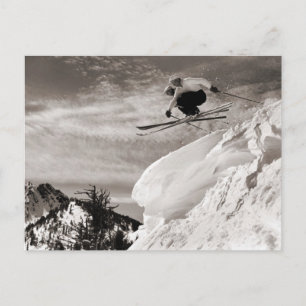 Vintage ski  image,  Jumping together Postcard