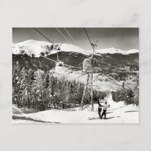 Vintage ski  image, Ski lift Postcard