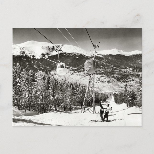 Vintage ski  image, Ski lift Postcard (Front)