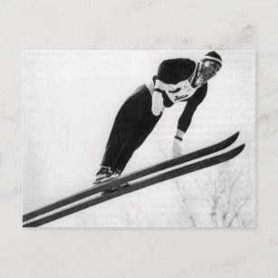 Vintage ski  image,  Taking off! Postcard