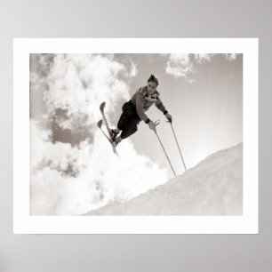 Vintage ski image, Tricks on skis Poster