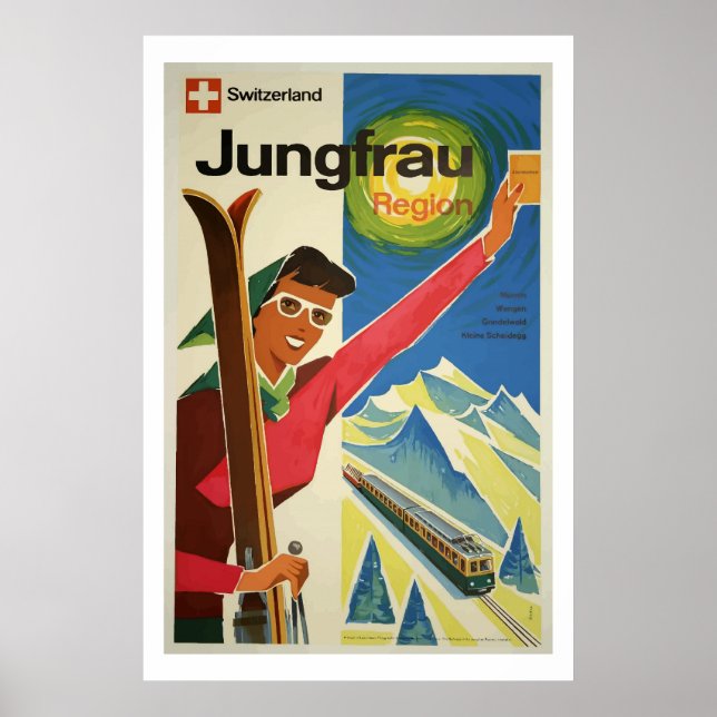 Vintage Ski Jungfrau Switzerland Travel Poster Art (Front)