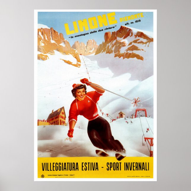 Vintage ski Limone Piemonte Italian travel Poster (Front)