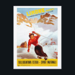 Vintage ski Limone Piemonte Italian travel poster Postcard<br><div class="desc">From a winter sports advertising poster for Limone Piemonte (not to be confused with Limone sul Garda),  the mountain of the 2 rivers (la montagna delle due riviere),  showing a female skier skiing downhill.</div>