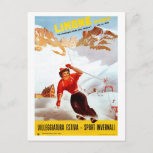 Vintage ski Limone Piemonte Italian travel poster Postcard