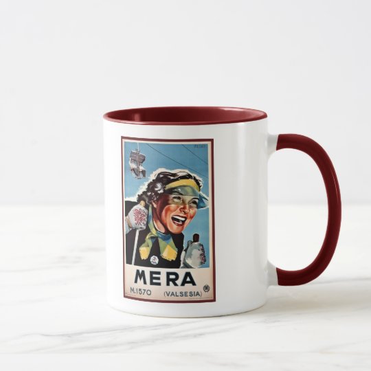 Vintage ski Mera Valsesia Italian travel poster Mug