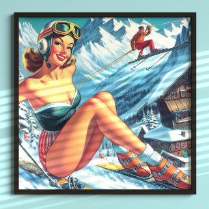 Vintage Ski Pin Up Poster