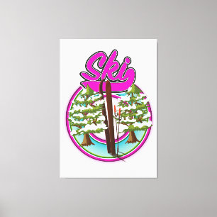 vintage ski pink logo canvas print