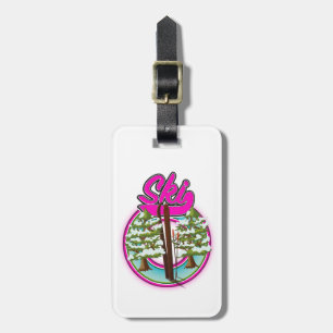 vintage ski pink logo luggage tag