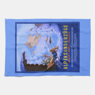 Vintage Ski poster, Alpensonderzuge, Germany Tea Towel