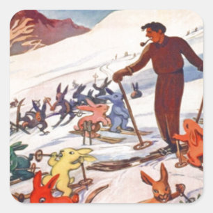Vintage Ski Poster, Arlberg, St Anton Square Sticker