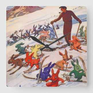 Vintage Ski Poster, Arlberg, St Anton Square Wall Clock