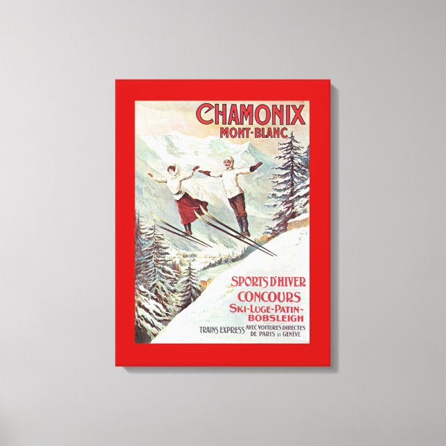 Vintage Ski Poster, Chamonix Mont Blanc Canvas Print (Front)