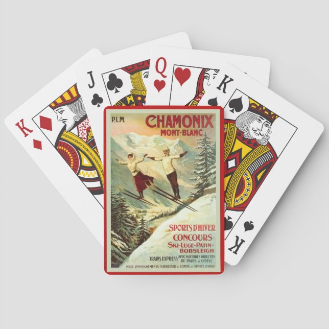 Vintage Ski Poster, Chamonix Mont Blanc Playing Cards (Back)