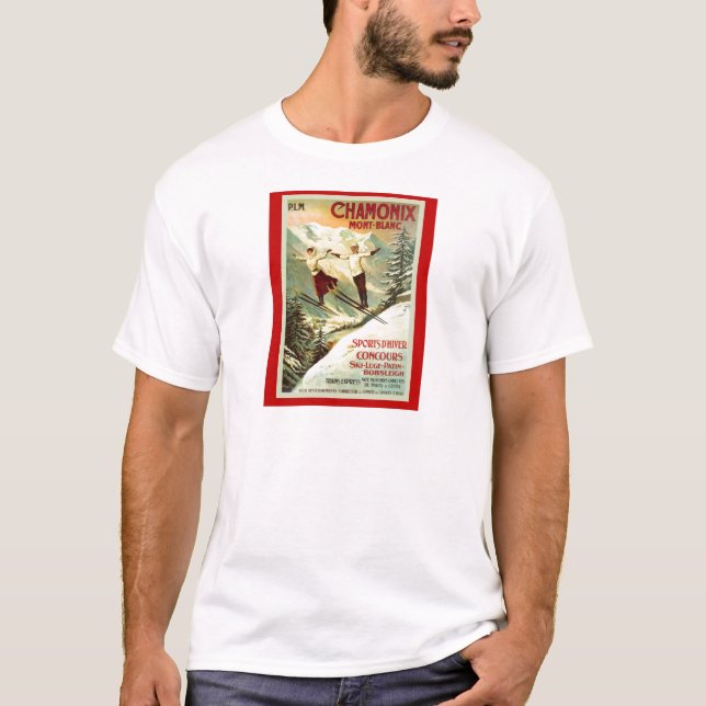 Vintage Ski Poster, Chamonix, Mont Blanc T-Shirt (Front)